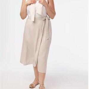 Women's J.Crew Factory Linen-blend faux-wrap skirt Sand 3X